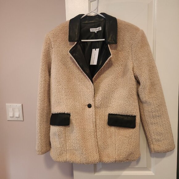 NWT-REVOLVE x WeWoreWhat Faux fur-Faux leather Sherpa Coat Blazer Jacket-Small - Picture 6 of 16